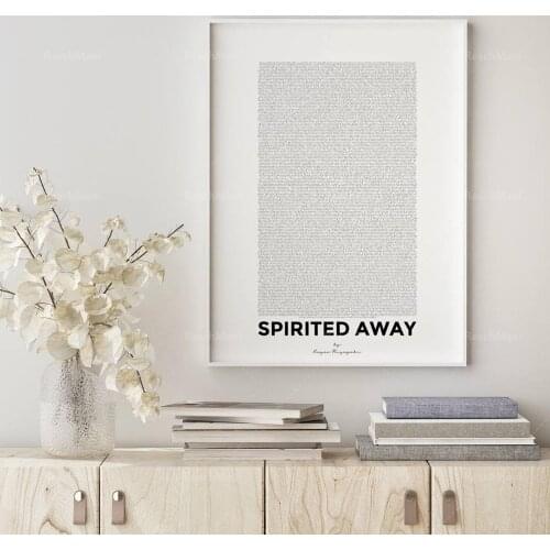 Studio Ghibli poster, Spirited Away script printing, minimalist layout printing, Spirited Away movie posters, printable wall art