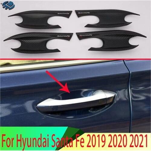 For Hyundai Santa Fe 2019 2020 Carbon Fiber Style Door Handle Bowl Cover Cup Cavity Trim Insert Catch Molding