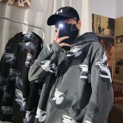 Style Spring and Autumn Mens Hooded Fashion Korean Loose Top Student Long-Sleeved Mens Popular Brand Jacket