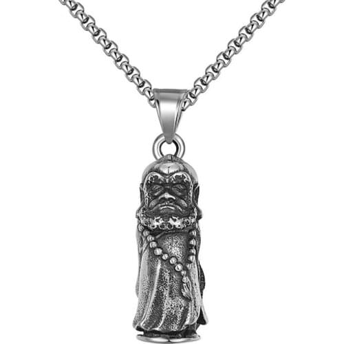 Stainless Steel Punk Rock Vintage Buddhism Religious Pendant Necklace Buddhist Meditation Jewelry Gift For Him with Chain