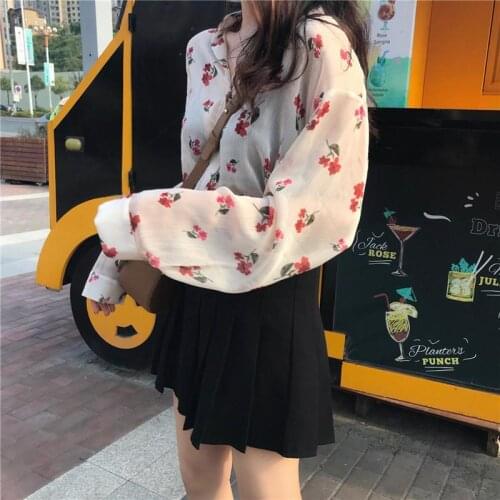 Vintage Blusas Mujer Female Shirts 2021 Blouses Women Korean Fashion Spring Shirts Loose Floral Chiffon Blouse Tops See Through
