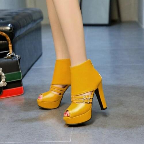 Sianie Tianie Woman Gladiator Shoes High Heel Boots Autumn Summer Peep Toe Platform Pumps Spike Heels Buckle Shoes Size 35-50