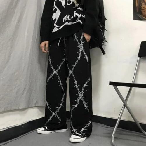 Womens pants 2021ins Harajuku Retro Dark Personality Printed Casual Straight Pants Loose High Waist Wide Leg Pants y2k