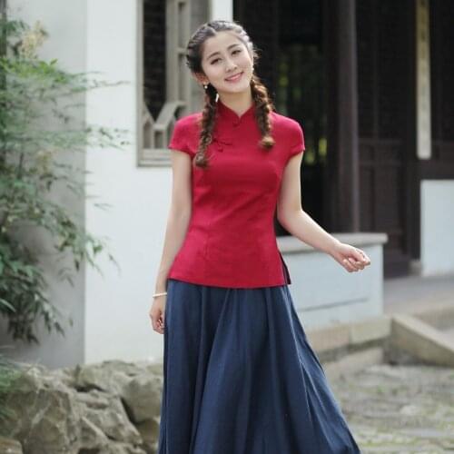 Womens Tang Suit Summer Cotton Linen Short Sleeve Shirt Blouse chinese Ladies traditional tops Clothings blusas de mujer