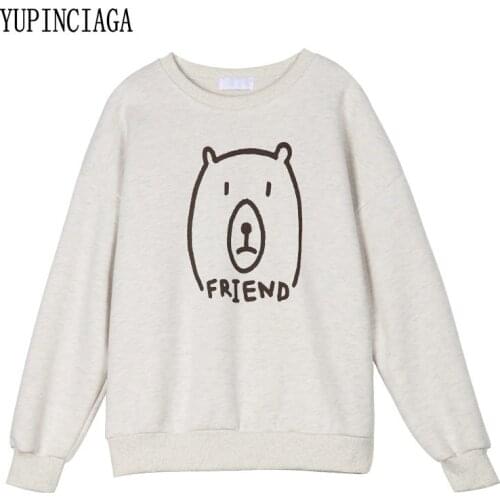 YUPINCIAGA Women Cartoon Sweatshirts printed long-sleeved pullover loose student crew neck shirt Plus Velvet Tracksuit