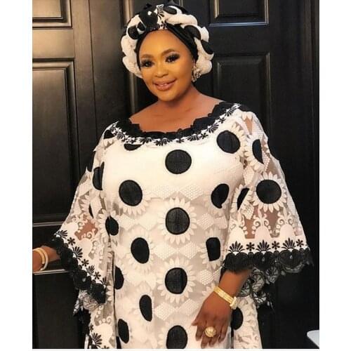 Love Lace African Dresses for Women Plus Size Dashiki Embroidery Flower Abaya Muslim Hijab Dress African Clothes Robe Africaine