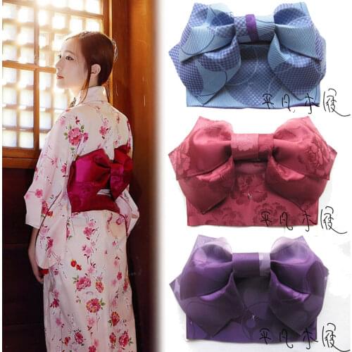 Women Japanese Kimono Yukata Styled Jacquard Bow Tie Hanhaba Obi Belt Colors