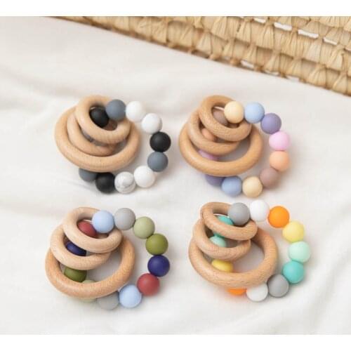 1Pc Baby Bracelet Food Grade Silicone Teething Chewing Bracelets Wooden Teething Ring Baby Teether Chew Nursing Baby Care Gifts