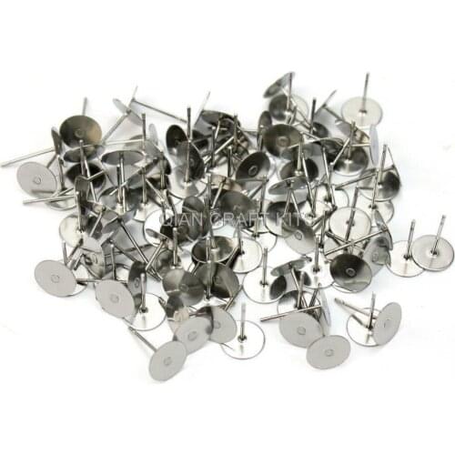 1000 sets mixed sizes (4mm-8mm gluable pads) Silver tone Base Metal Earring Posts Studs 12mm long w/ free silicone backs