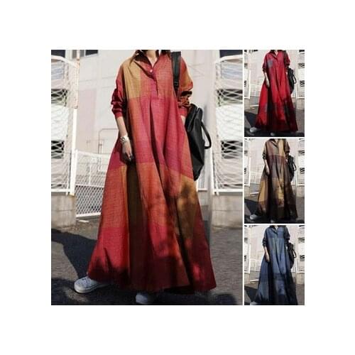2020 Vintage Button Shirt Dress Womens Autumn Sundress Long Sleeve Maxi Vestido Female Casual Bagyy Robe Femme Plus Size