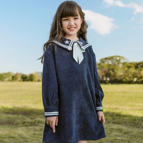 2021 Spring Dress For 5 To 14y Girls Long Sleeve Turn Down Collar Candy Color Gowns Kid Birthday Party Dresses Children Clothing