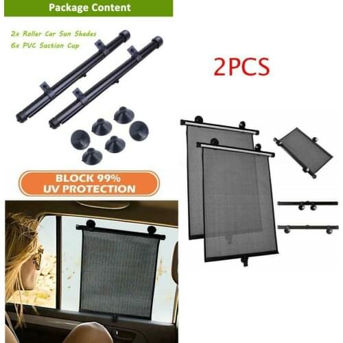 Pair Retractable PVC Roll Up Car Window Curtain UV Protection Shield Baby Seat Sun Visor Shade 15.7" x 18.1"