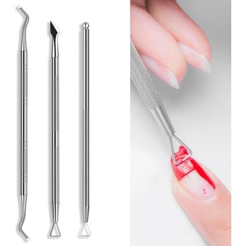 3pcs Double-ended Stainless Steel Cuticle Pusher Dead Skin Push Remover for Pedicure Manicure Nail Art Cleaner Care Tool