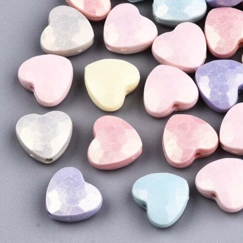 500g Spray Painted Acrylic Beads Rubberized Style Faceted Heart, Mixed Color 10.5x11.5x5mm, Hole: 1.5mm, about 1350pcs/500g