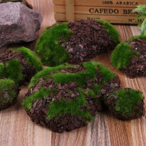 6pcs/Set Wood Chip Green Foam Moss Stone Fake Rock Artificial Flower Pots Christmas Wedding Home Garden Decoration