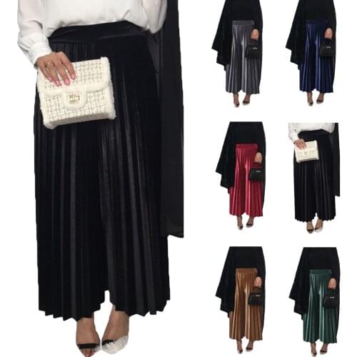 Muslim Women Pleated Pants Velvet High Wasit Elastic Wide Leg Pants Trousers Dubai Islamic Bottoms Loose Straight Winter Dubai