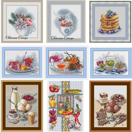 Cup Afternoon Tea Coffee Series pattern Cross Stich Embroidery Set Electronic Drawing Cross Stich Needlework 18CT