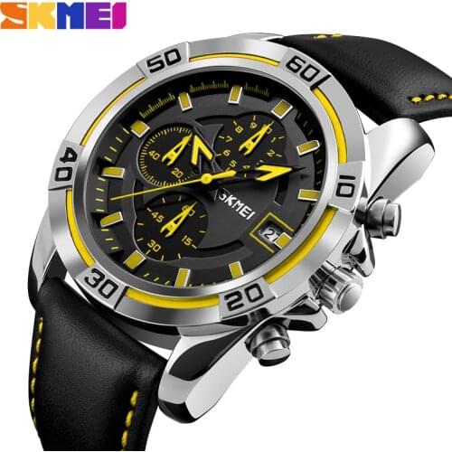 SKMEI Men Quartz Watch Clock Top Brand Luxury Famous Military Sports Watches Leather Relojes Waterproof Relogio Masculino 9156