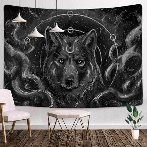 Wolf Black and white Art Decor Wall Tapestry