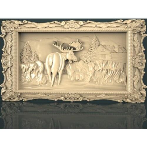 Decor 3D Relief Painting Goat Sheep STL Model for CNC Router 3D Printer Artcam Aspire Bas Relief