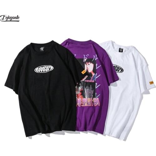 FOJAGANTO Summer Men Hip Hop Streetwear T-Shirt Anime Girl Print Short Sleeve Harajuku Cotton Loose Fashion Tops T-Shirt Male