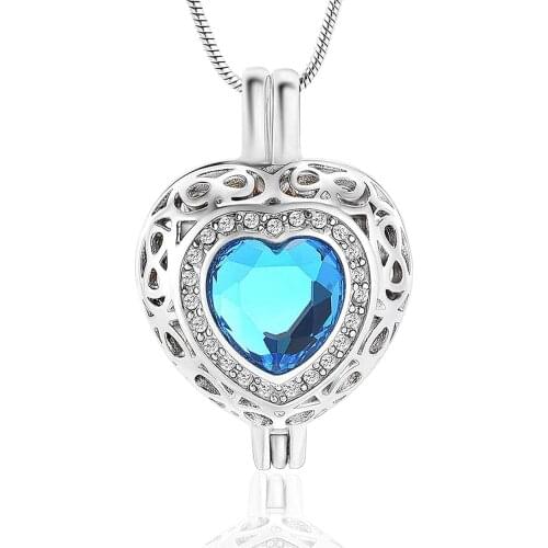 K001 Always in My Heart Cremation Jewelry for Ashes Crystal Stainless Steel Keepsake Pendant Holder Ashes Memorial Urn Necklace