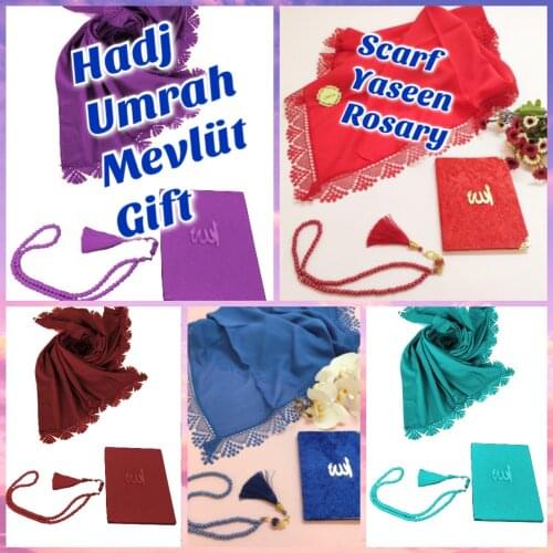 İslami Müslüman 3 Adet Set Hac Umre Hediyeliği Yaseen Rosary Scarf Doğum Duası Hediyeliği