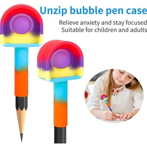 Pen Cap Cover Rainbow Colors Silicone Push Bubble Toys Anti-Stress Stress Reliever Adults Children Kids School Supply Class Gift