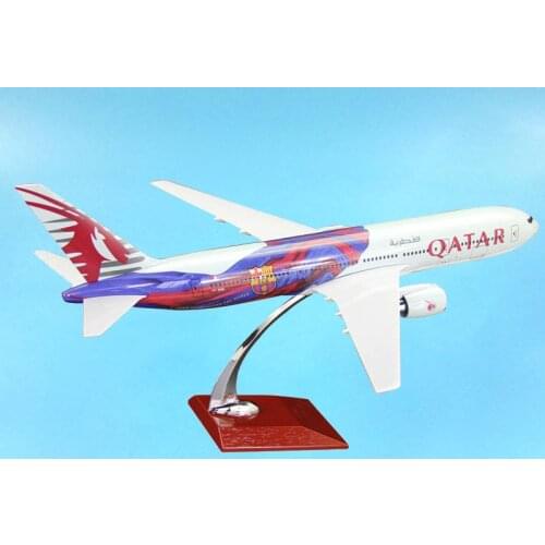 Diecast 1/150 Scale 47CM B777-300ER Qatar Airways Airline Model Resin Gifts Barcelona Football Painted Airliner Aviation