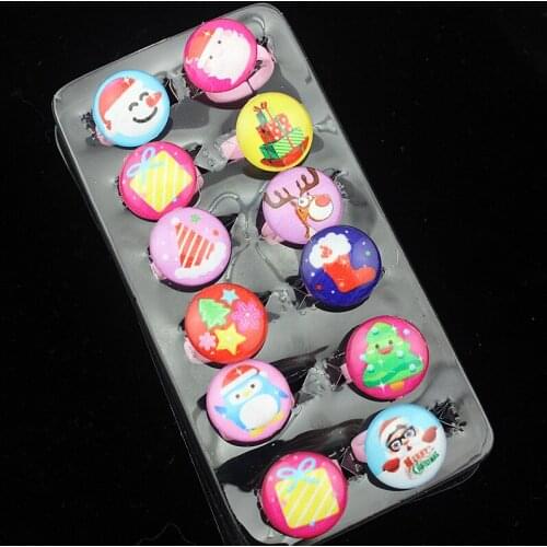 Lovely 12pcs/Set Baby Girls Christmas gift rings Cartoon Plastic Rings Kids Rings for Childrens Christmas gift MR04