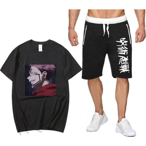 Summer Two Piece Set Anime cotton mens T-shirt + sports mens sets Jujutsu Kaisen Shorts pantsuit T Shirts Sets Sweatpants