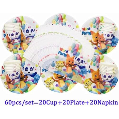 Word Party Theme Birthday Decorations Kids Disposable Cup Plates Napkin Tableware Baby Shower Word Party Supplies Set For 20user