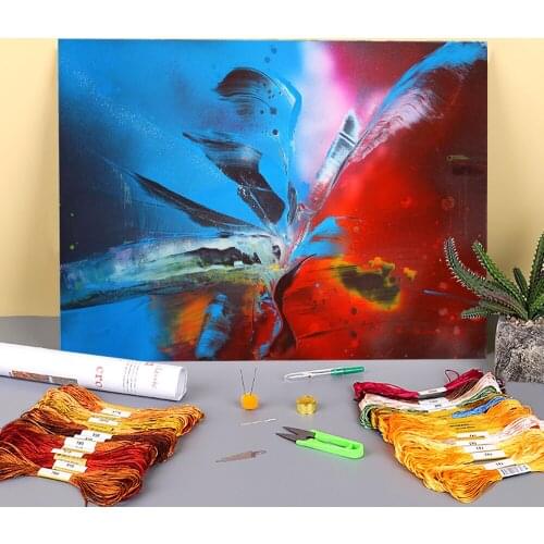 Abstract Blue And Red Printed 11CT Cross-Stitch Complete Kit DIY Embroidery DMC Threads Needlework Hobby Sewing Counted