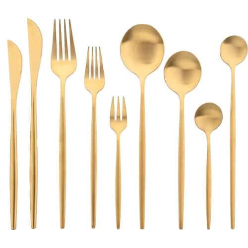 JANKNG Gold Cutlery Set Golden Spoons Forks Knives Flatware Cutlery Set Stainless Steel Dinnerware Matte Dinner Silverware Set