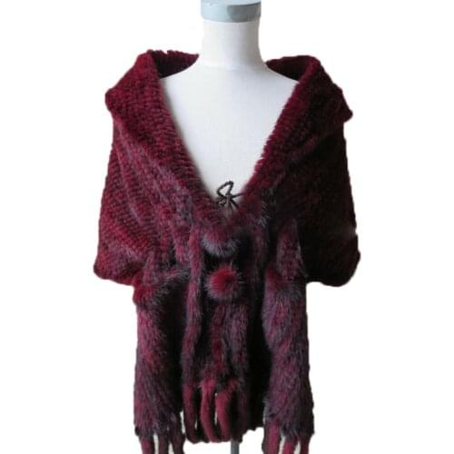 Real Mink Fur Cape For Women Winter Warm Shawl Wedding Party Wraps With Pocket Tassel