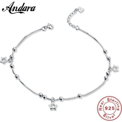 Summer Style 100%925 Sterling Silver Anklet Cute Pentacle Pendant Anklet Woman Fashion Jewelry