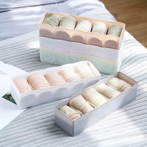 6 Colors 5 Cells Plastic Home Clothing Organizer Home Socks Underwear Storage Box Tie Bra Socks Drawer Cosmetic Divider Tidy