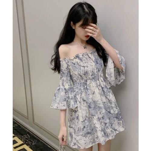 Summer Korea Sweet Girl Renaissance Vintage Gentle Fairy Dress Slash Neck Flared Sleeves College Innocent Girl Cute Woman Dress