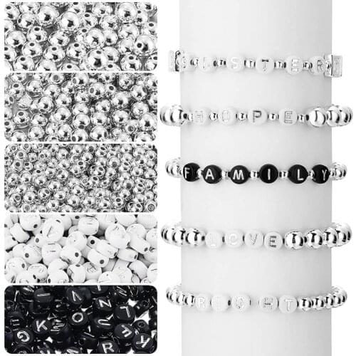 4x7mm Flat Round English Letter Beads 1600Pcs 4/6/8mm Round Smooth Spacer Bead Alloy Accessories for DIY Jewelry Making Set