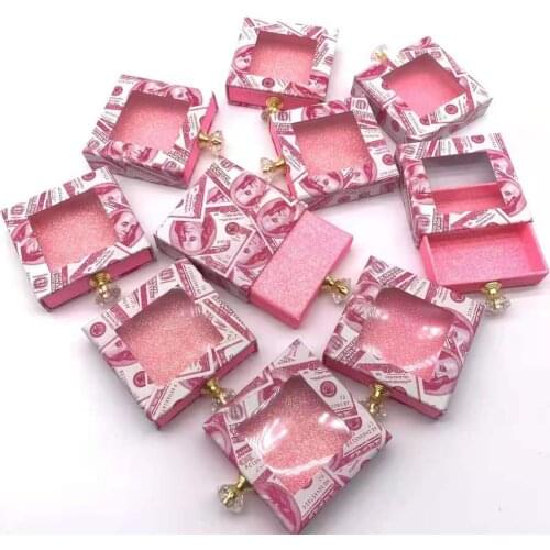 Pink US Dollor Eyelash Boxes Empty Square Money Eyelash Packaging Eyelash Box Drawer Lash Box with Lash Tray