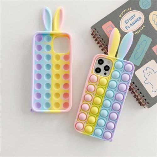 For iphone12 Fashion Luxury ins wind rabbit ears rodent control pioneer mobile phone shell rainbow apple 11promax silicone Case