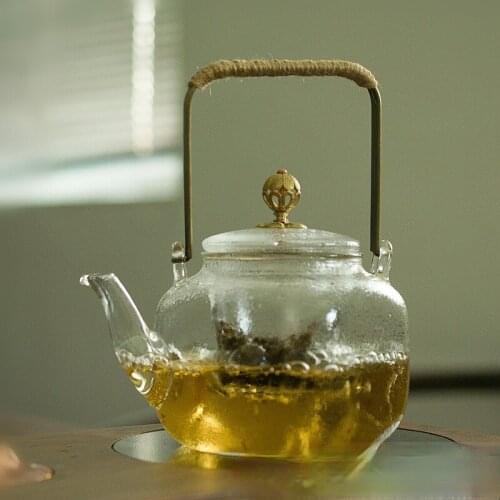 Japanese style glass flower teapot boiling teapot glass pot square fine grain teapot glass boiling teapot beam teapot