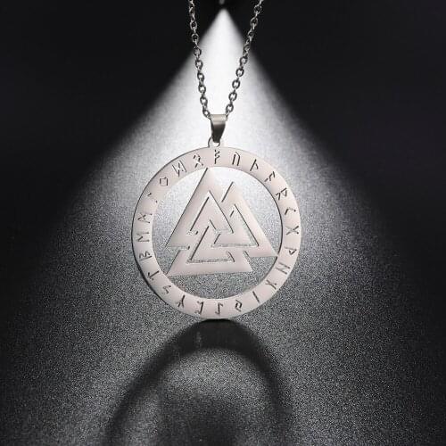 Teamer Viking Valknut Pendant Necklace Stainless Steel Necklaces for Men Women Ethnic Runes Jewelry Warrior Scandinavian Amulet