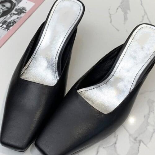 Shoes Women Casual Summer Square Head High Heels Women Ladies Slippers Female Shoes Outdoor Fahion Women Black Sandals