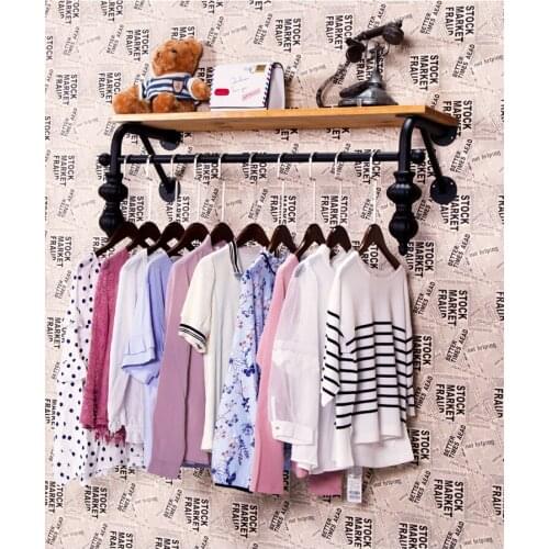 Clothes store hangers display rack The Wall wrought iron solid wood wall-mounted Textile Gondola clothes hangers side hangers
