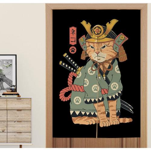 Japanese Biparting Open Door Curtain Animal Warrior Partition Bathroom Sushi Hotel Kitchen Restaurant Screen Decor With Rod