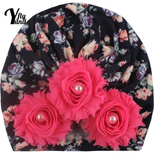 Yundfly Fashion Handmade Beads Flowers Indian Baby Hat Vintage Print Newborn Turban Caps Hair Accessories Kids Photography Props