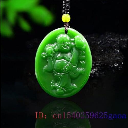 Green Jade Maitreya Pendant Chinese Buddha Women Men Jewelry Charm Gemstone Fashion Natural Necklace Amulet Gifts Carved