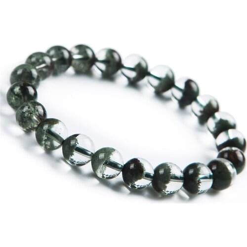9mm Genuine Green Natural Phantom Quartz Bracelets Women Female Stretch Crystal Round Bead Bracelet