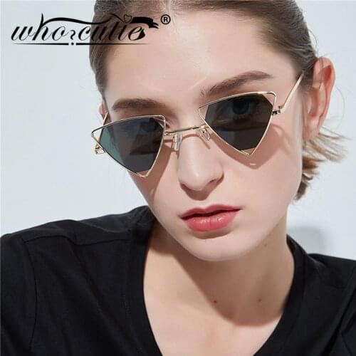 WHO CUTIE Punk Cat Eye Sunglasses Women Brand Design 2019 Vintage Small Triangle Frame Steampunk Sun Glasses Shades Female OM845